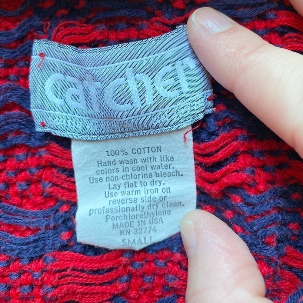 Catcher Vintage Red & Blue Checkered Cotton Crew Neck Sweater - Picture 6 of 8